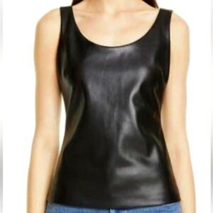 Theory Bedford Faux Leather Tank In Black Size L